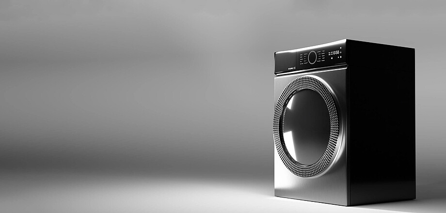 Waschmaschine komplett in Metalloptik, Bullauge sogar mit Struktur