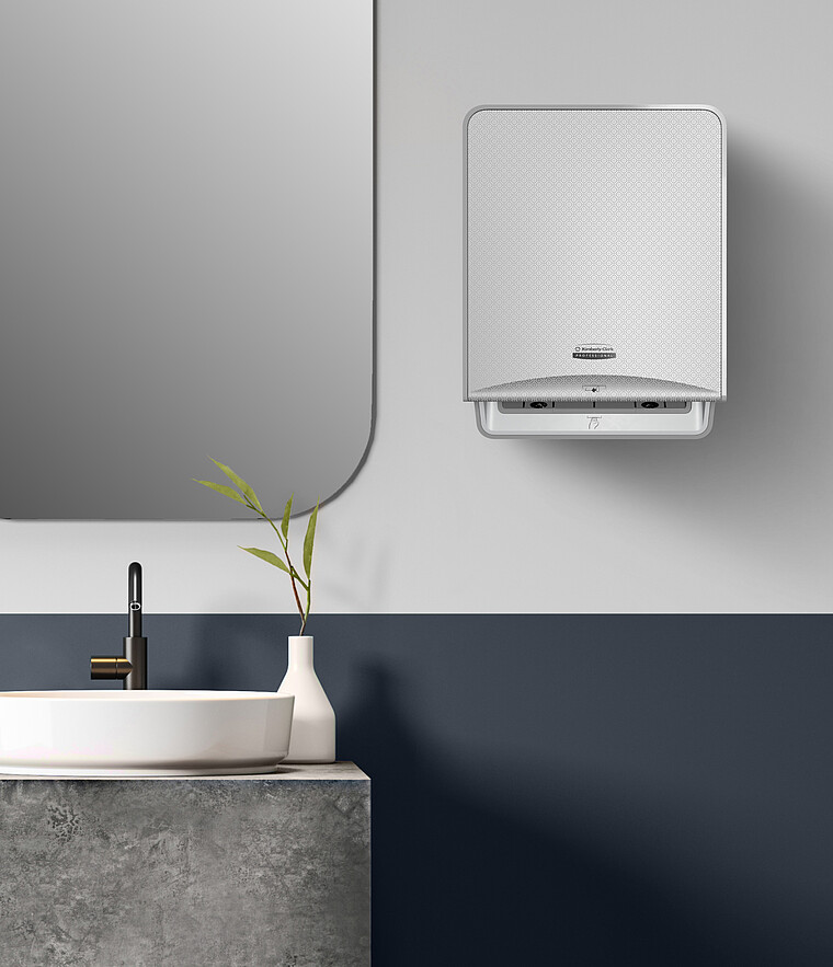 Hygienespender mit silberfarbener Kunststoffdekoration